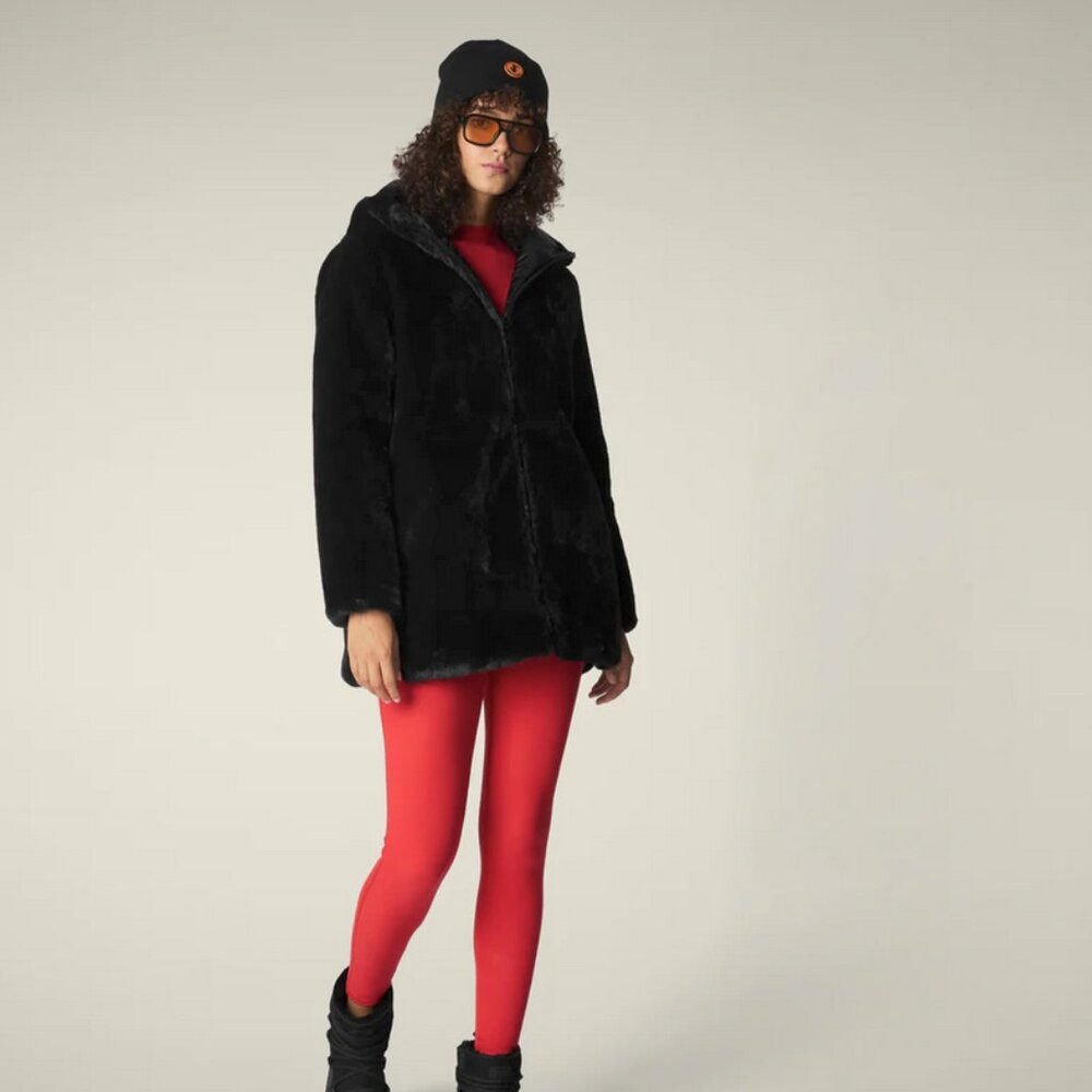 SAVE THE DUCK Woman Bridget Black Faux Fur Reversible Jacket S 2 M NWT